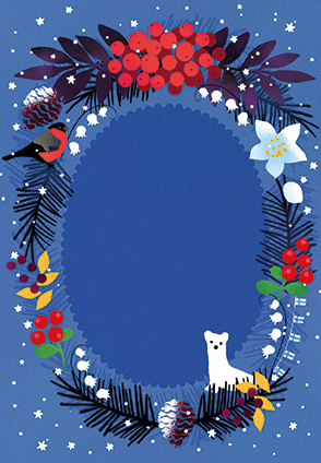 Blue winter wreath postcard